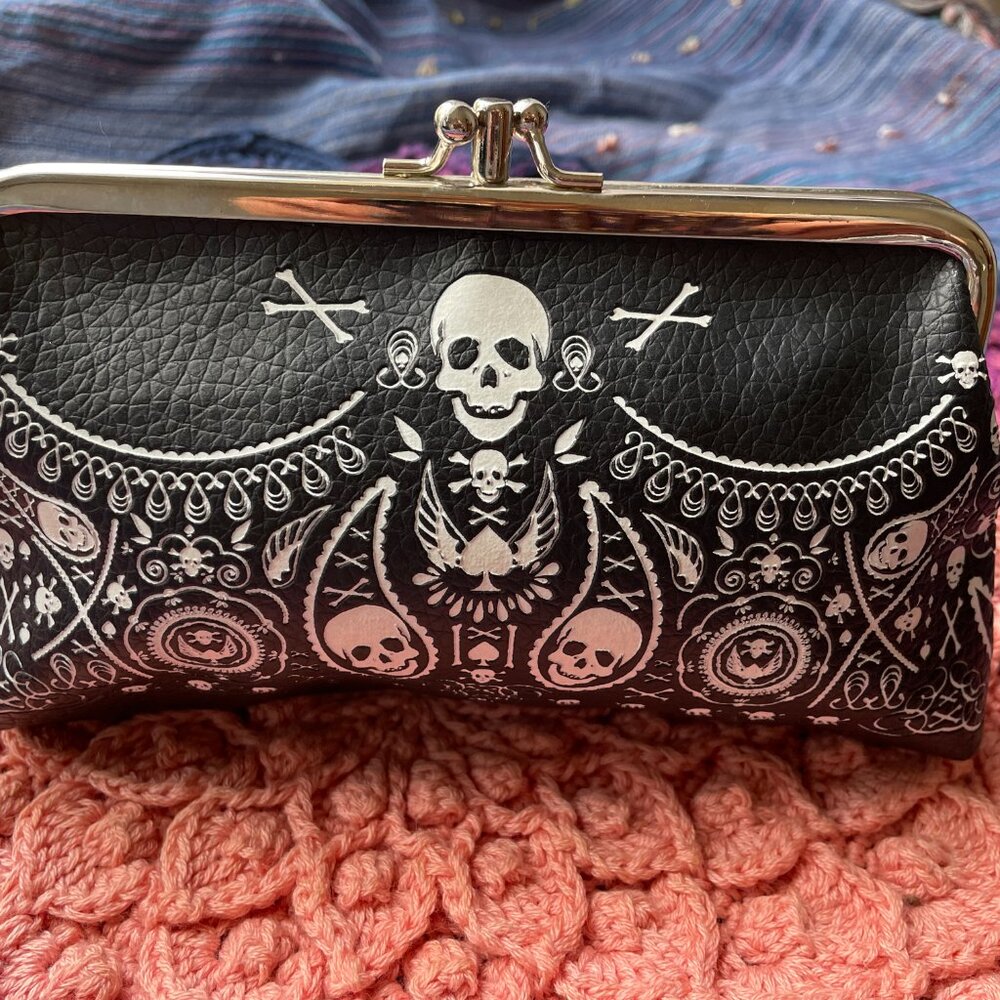 NEW Loungefly Skull Paisley Clutch Wallet - Picture 2 of 6